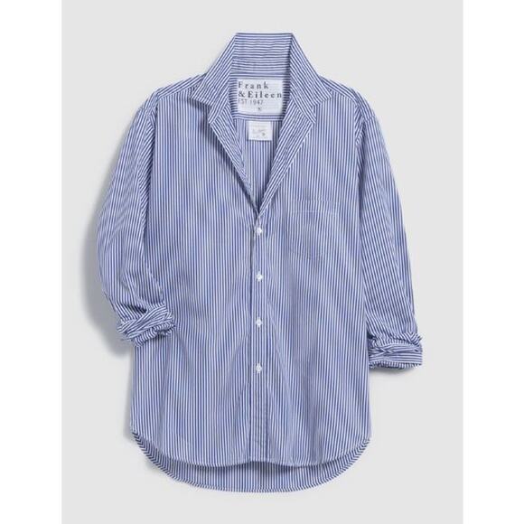 Frank & Eileen Eileen Relaxed Button-Up Shirt Superluxe Navy Thin Stripe Sze XXS - Picture 10 of 12